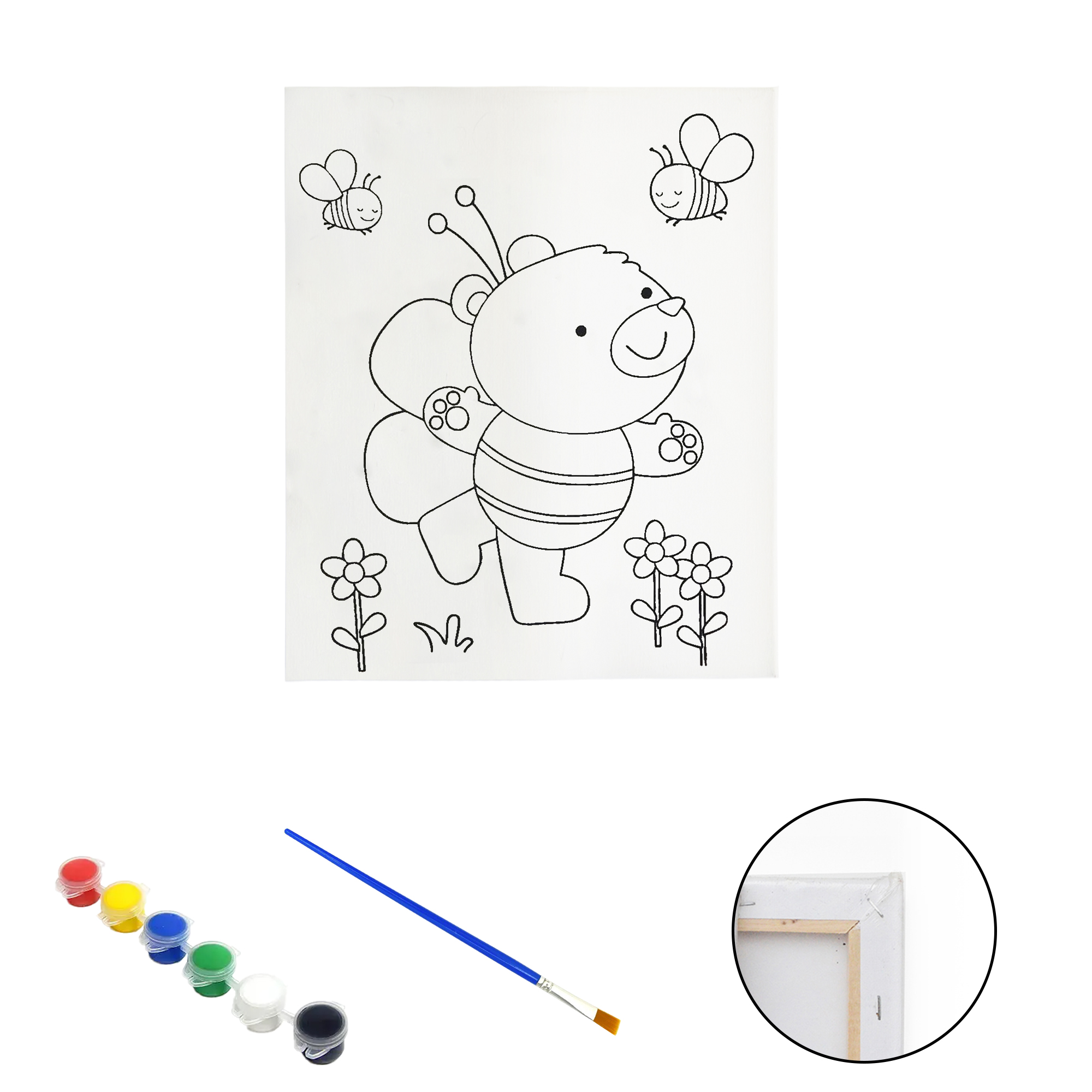 Полотно-розмальовка з контуром на дерев'яному підрамнику "Ведмедик-бджілка" 30*40см., фарби + пензлик в наб., арт.QS30*40-5