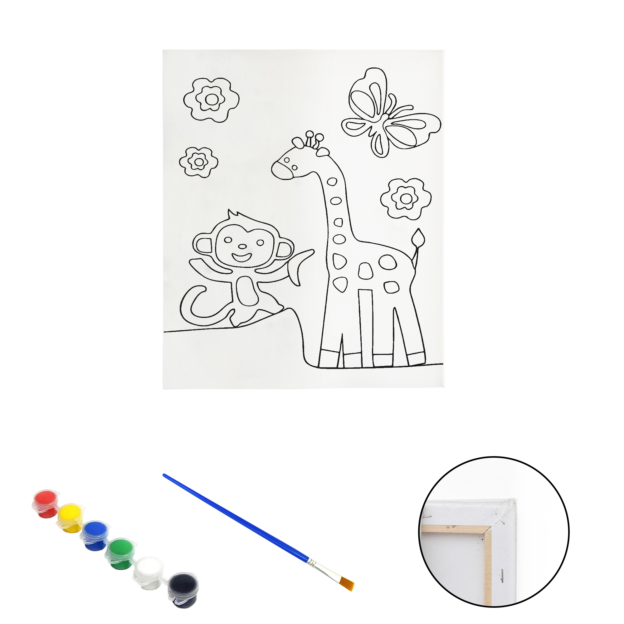 Полотно-розмальовка з контуром на дерев'яному підрамнику "Жираф та мавпочка" 30*40см., фарби + пензлик в наб., арт.QS30*40-7