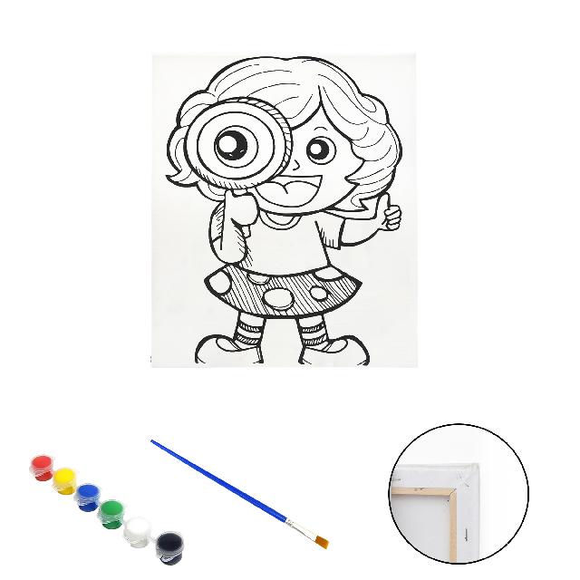 Полотно-розмальовка з контуром на дерев'яному підрамнику "Маленький дослідник" 40*50см., фарби + пензлик в наб., арт.QS40*50-4