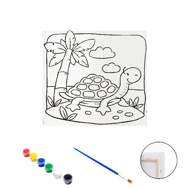 Полотно-розмальовка з контуром на дерев'яному підрамнику "Черепаха", 15*15см., фарби + пензлик в наб., арт.QS15*15-6