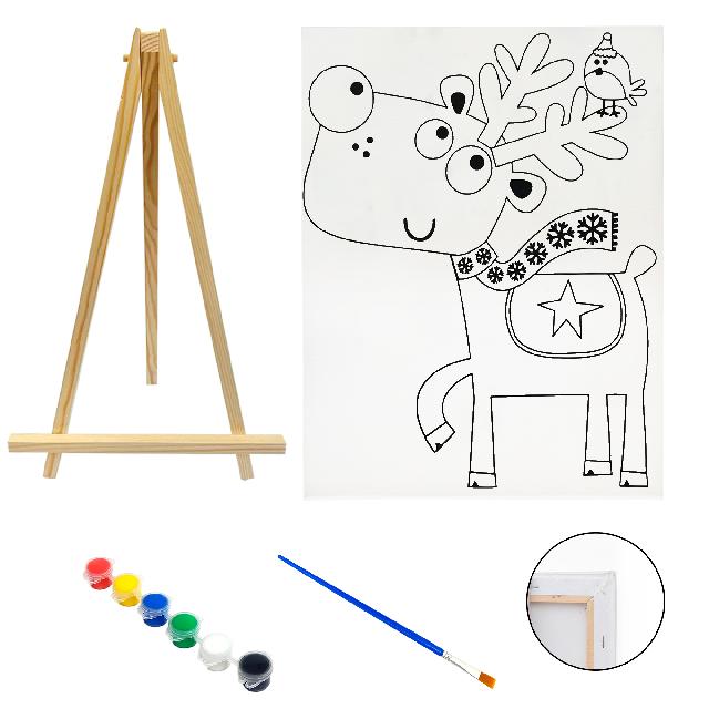 Полотно-розмальовка з контуром на дерев'яному підрамнику "Олень", 24*30см., мольберт + фарби + пензлик в наб., арт.QSA24*30-8